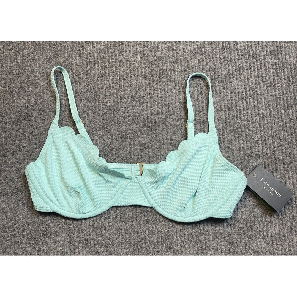 Kate Spade Medium Underwire Unlined Low Tide Light Blue Scalloped Bikini Top NEW